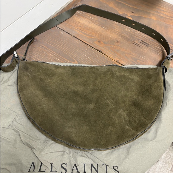 All Saints Handbags - All Saints Olive Green Crossbody Half Moon Bag